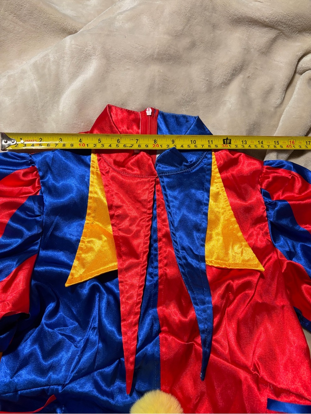 Medium Jester Costume - Blue/Red/Yellow Plush Pom-Pom Outfit - Picture 4 of 6